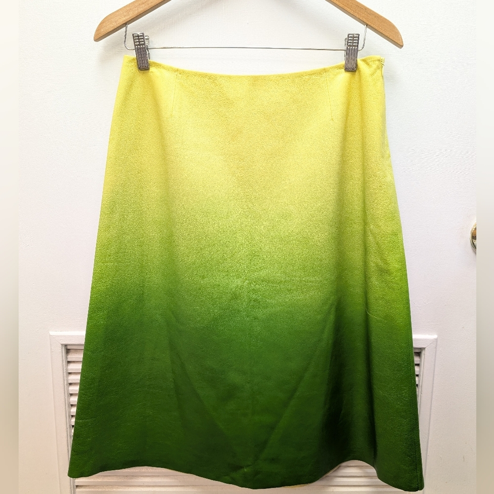 Lafayette 148 Yellow Green Ombre Leather Skirt Size 8
